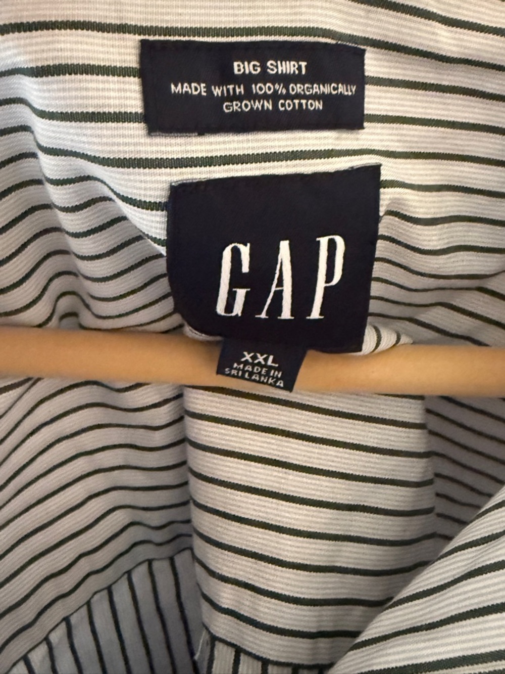 GAP White Shirt with Dark Green Horizontal Stripes